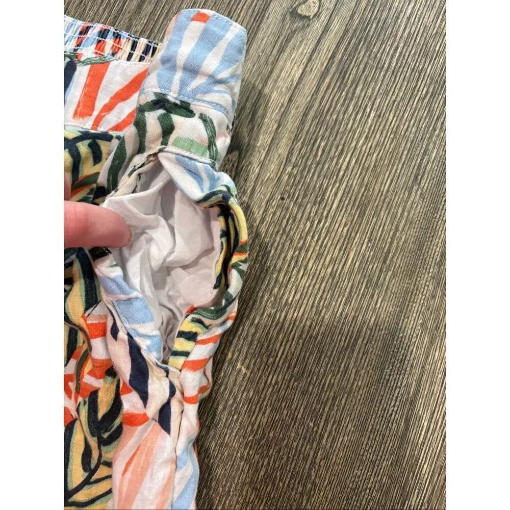 Tahari Womens Linen Pants Wide Leg Tropical Leaf Print Multicolor Plus Size 1X